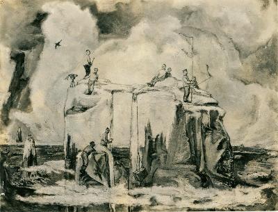 Sample artwork by Eugene Ludins (1904 - 1996), known for droll figure-genre, surreal view painting - View similar artists and auction records